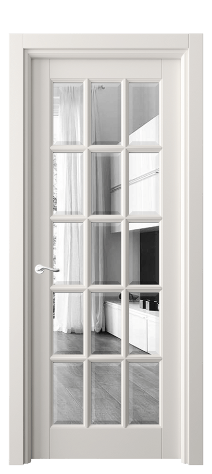 Межкомнатная дверь Лигнум 0708 Бук пудровый белый Двустороннее зеркало с фацетом, триплекс Цена 124599 ₽ | Volhovec