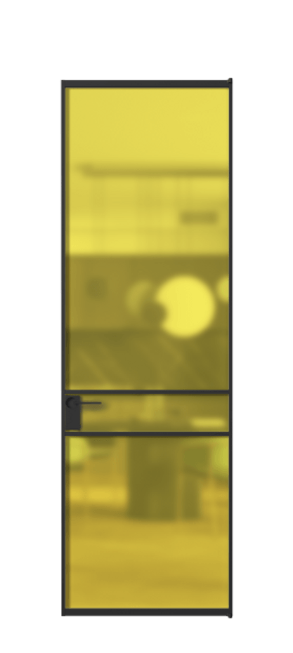 Алюминиевая дверь АЛПЛ040.02 Алюминий Черный Сатинированное жёлтое стекло, триплекс Цена 138970  | Volhovec