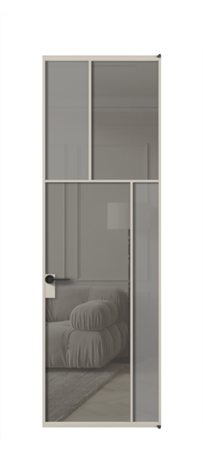 Межкомнатная дверь Мозаик АЛПЛ041.23 Алюминий светло-бежевый Сатинированное серое стекло, триплекс, 6 мм + Прозрачное серое стекло, триплекс Цена 165870 ₽ | Volhovec