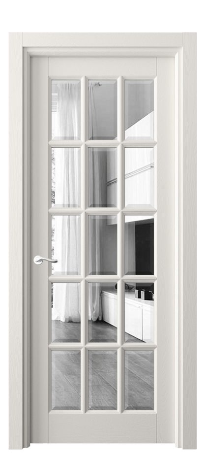 Межкомнатная дверь Лигнум 0708 Дуб пудровый белый Двустороннее зеркало с фацетом, триплекс Цена 169599 ₽ | Volhovec