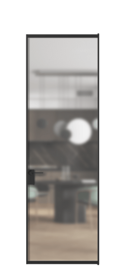 Алюминиевая дверь АЛПЛ040.01 Алюминий Черный Сатинированное стекло "Matelux Crystal Vision", калёное, матовое, каленое 6 мм Цена 141270  | Volhovec