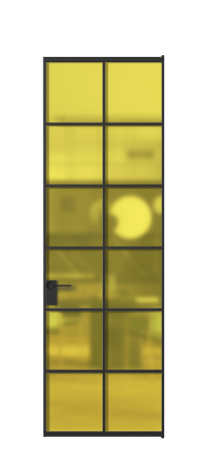 Алюминиевая дверь АЛПЛ040.05 Алюминий Черный Сатинированное жёлтое стекло, триплекс Цена 144470  | Volhovec