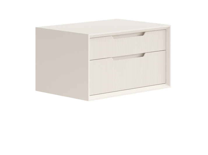 Мебель Тумба подвесная прикроватная Вельвет 2 ящика. Цвет Матовый бежево-серый. Материал Гладкая эмаль. Коллекция Тумба подвесная прикроватная Вельвет 2 ящика. Картинка.