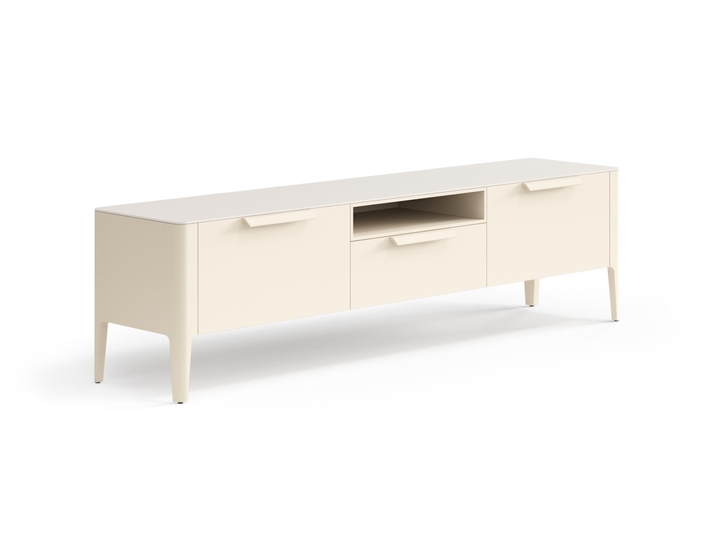 Мебель ТВ тумба Пьега. Цвет Матовый светло-бежевый. Материал Гладкая эмаль. Коллекция ТВ тумба Пьега. Картинка.