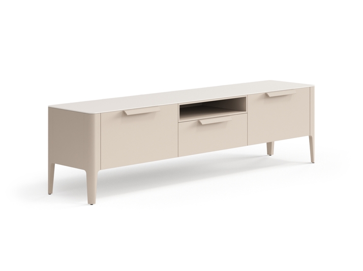 Мебель ТВ тумба Пьега. Цвет Матовый бисквитный. Материал Гладкая эмаль. Коллекция ТВ тумба Пьега. Картинка.