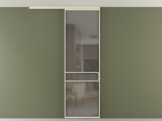 Алюминевая перегородка vd1_02 Алюминий бежево-серый Серый сатин матовое. Цвет Алюминий бежево-серый. Материал Алюминий в эмали. Коллекция Перегородка Формато вдоль стены на потолок 1 створка. Картинка.