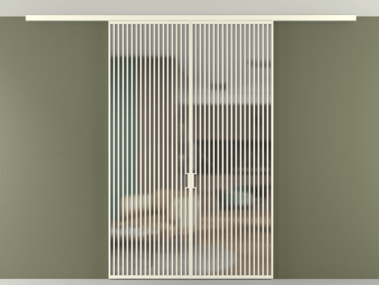 Алюминевая перегородка АЛПР 040.06_АМБ_Matelux Crystalvision_new. Цвет Алюминий молочно-белый. Материал Алюминий в эмали. Коллекция Перегородка Formato вдоль стены на потолок 2 створки. Картинка.