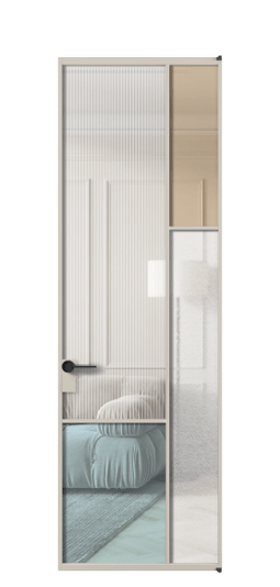 Дверь межкомнатная АЛПЛ041.12  АСБЖ 4 стекла. Цвет Алюминий светло-бежевый. Материал Алюминий в эмали. Коллекция Мозаик. Картинка.