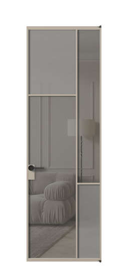 Дверь межкомнатная АЛПЛ041.10 АБСК Серый сатин матовое + Серый прозрачное. Цвет Алюминий бисквитный. Материал Алюминий в эмали. Коллекция Мозаик. Картинка.