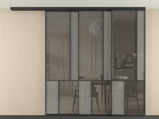 Перегородка Mosaic вдоль стены на потолок 3 створки с синхронным механизмом