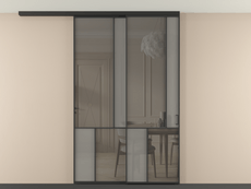 Перегородка Mosaic вдоль стены на потолок 2 створки с синхронным механизмом