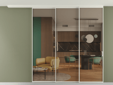 Перегородка Formato вдоль стены на потолок 3 створки с синхронным механизмом